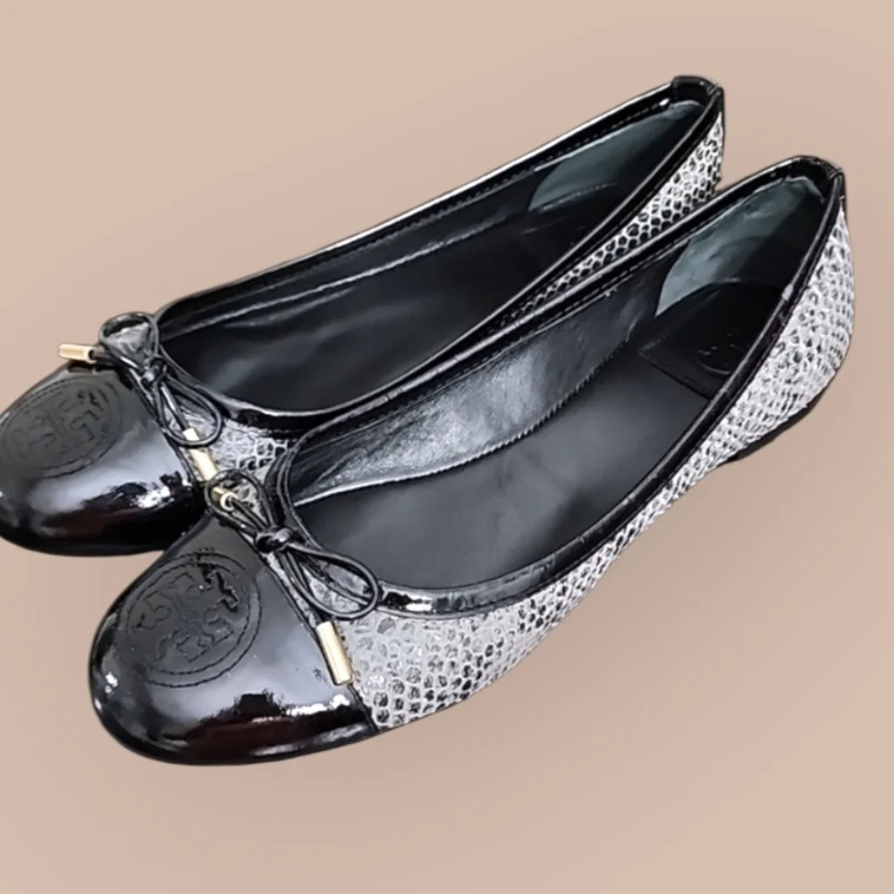 Tory Burch Verbena-Tribal Pitone Snake Skin Classic Ballet Flats Size 7.5M